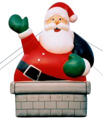 Santa shown coming out of chimney Christmas inflatable