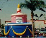 25' tall birthday or anniversary cake. Custom banners available. Birthday Cake Balloons & Birthday Cake inflatables available.