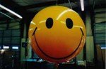 6' helium advertising balloon with Smiley Face design - simple art. Reusable 6ft. balloons without artwork - $169.00. 6ft. balloons with artwork from $433.00 - Reusable - made from durable polyurethane.