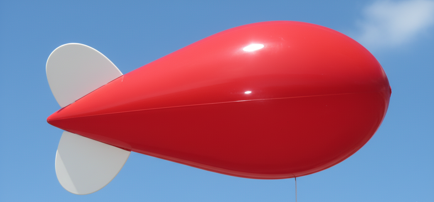 Vertiport advertising balloons rising near a next-generation eVTOL air taxi transportation hub
