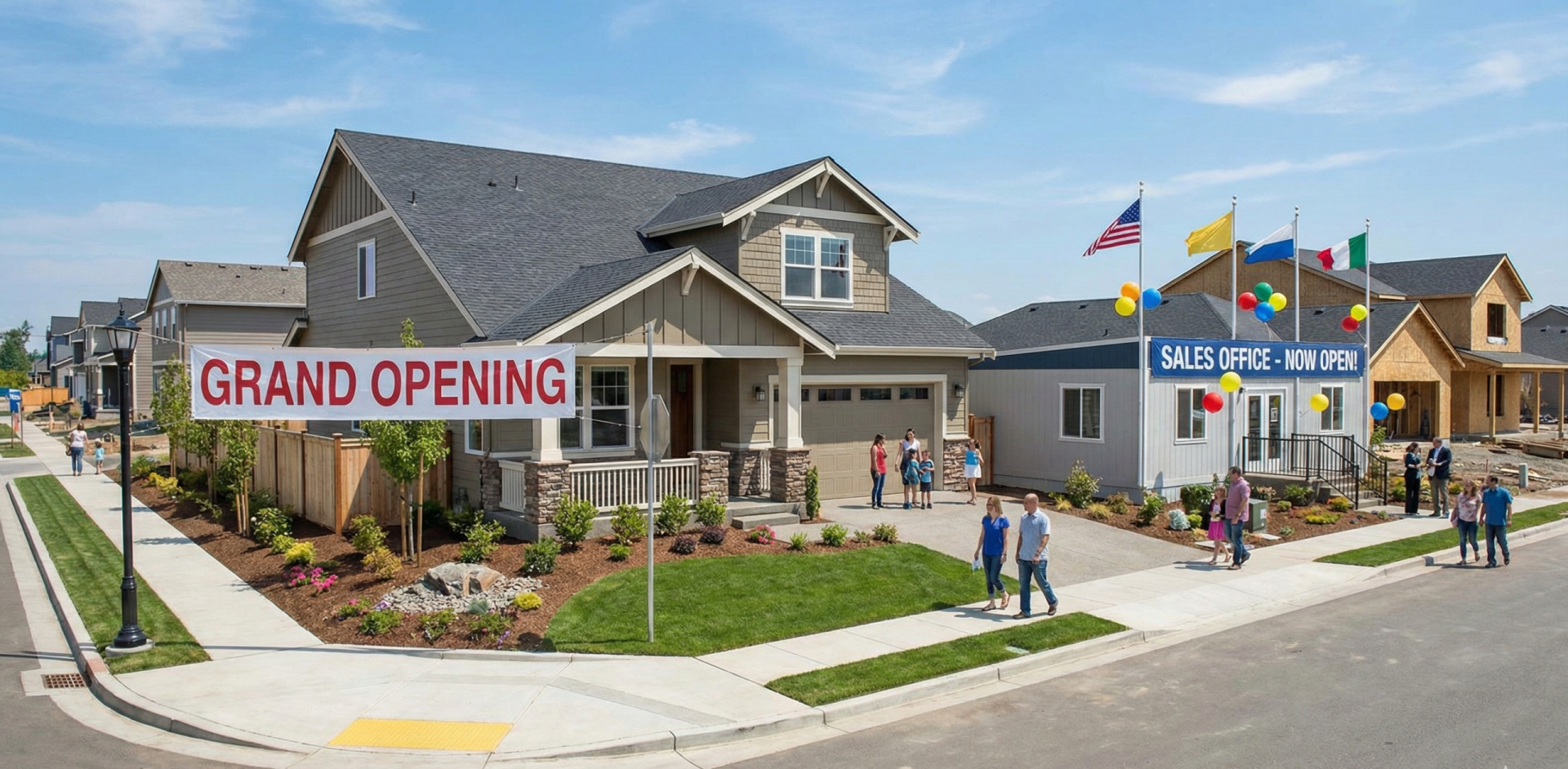 home builder marketing team reviewing new construction sales strategy near model homes