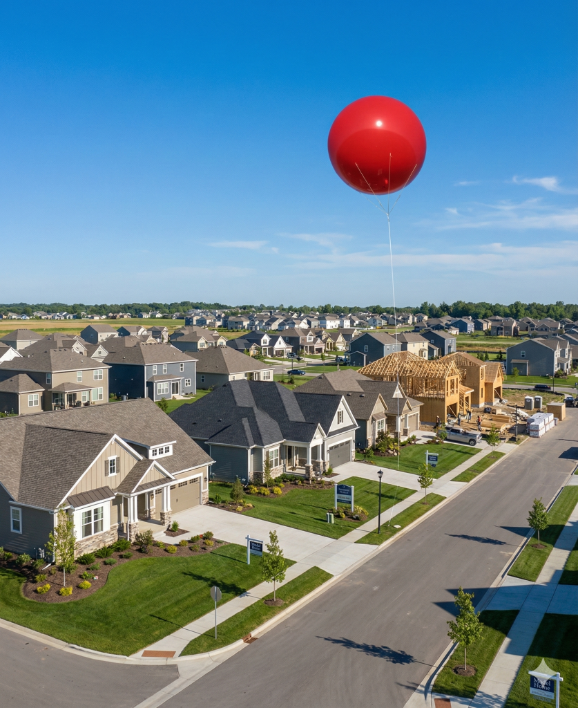 helium advertising balloon over a new home development