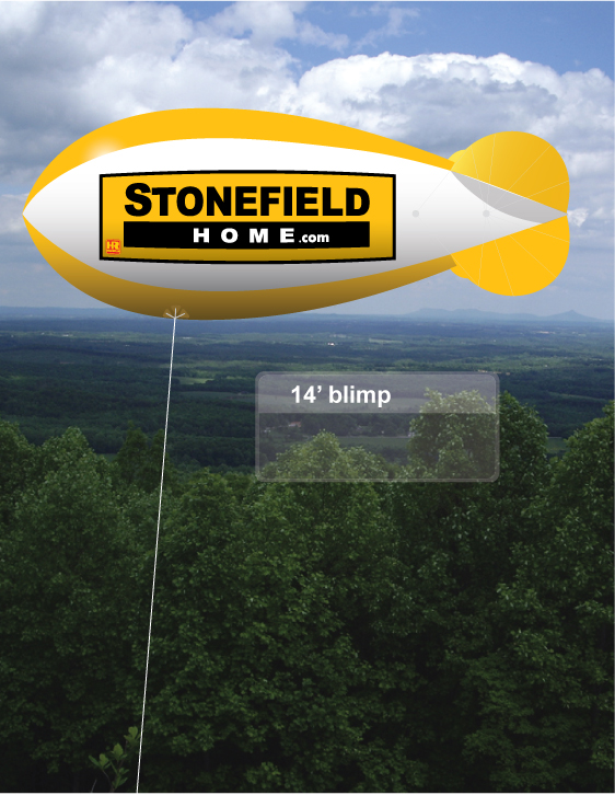 Stonefield Home advertising blimp used for a new development marketing campaign